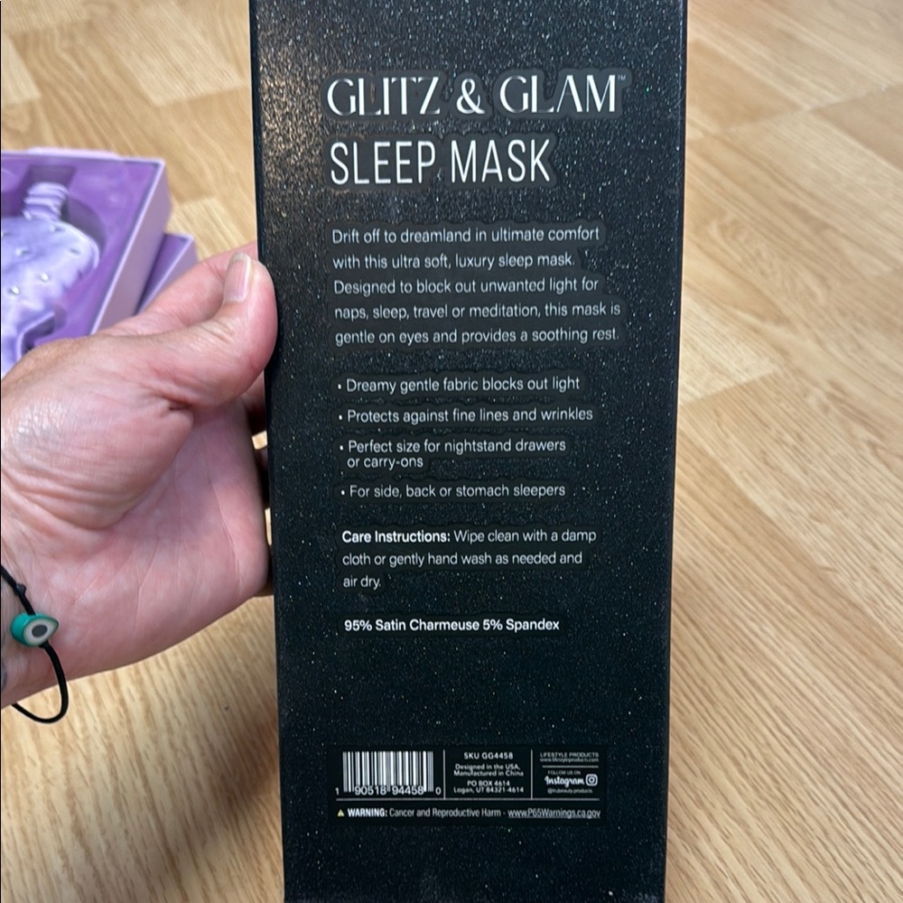 Glitz & Glam Pink Rhinestone Sleep Mask Satin Eye Mask Travel Gift - Picture 3 of 5